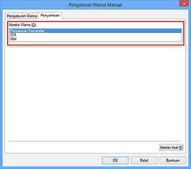 gambar: Koreksi Warna dalam kotak dialog Pengaturan Warna Manual