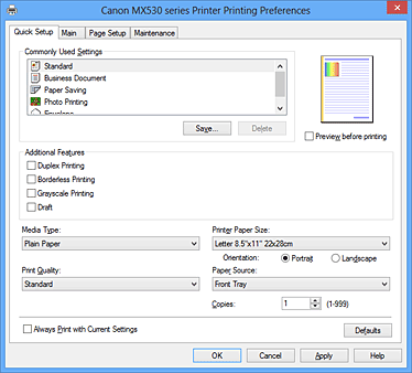 pav.: greitosios sąrankos skirtukas
