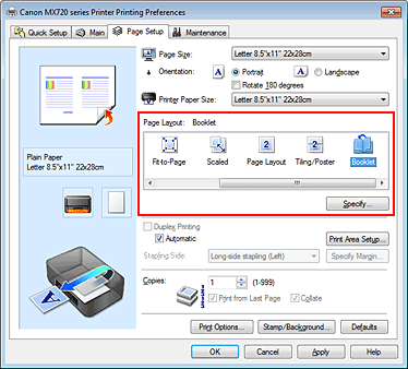 фигура: Избор на „Booklet” за „Page Layout” в раздела „Page Setup”