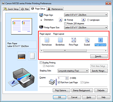 фигура: Избиране на „Page Layout” за „Page Layout” в раздела „Page Setup”