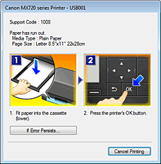 фигура: Дисплей за грешки на Canon IJ Status Monitor