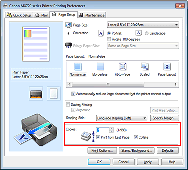 figura:Copies din fila Page Setup