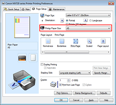 figura:Printer Paper Size de pe fila Page Setup