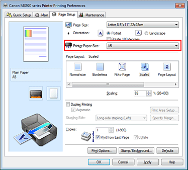 фигура: „Printer Paper Size” в раздела „Page Setup”