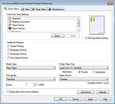 attēls: cilne Ātra iestatīšana