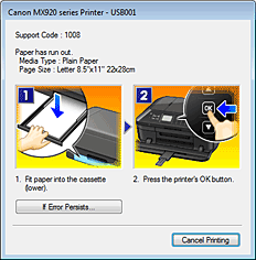 slika: aplikacija Canon IJ Status Monitor za prikaz napak