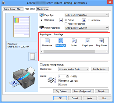 figure:Select Fit-to-Page for Page Layout on the Page Setup tab