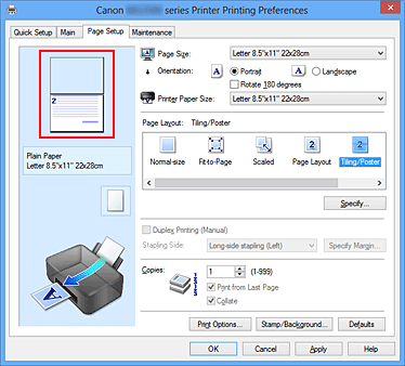 figure:Settings preview displayed on the Page Setup tab