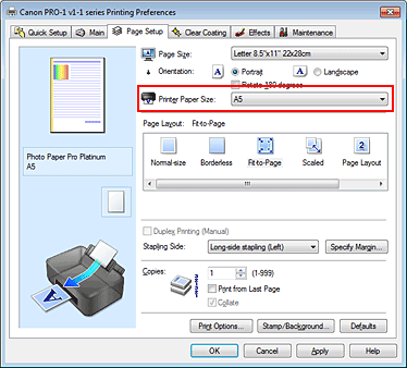 фигура: „Printer Paper Size” в раздела „Page Setup”