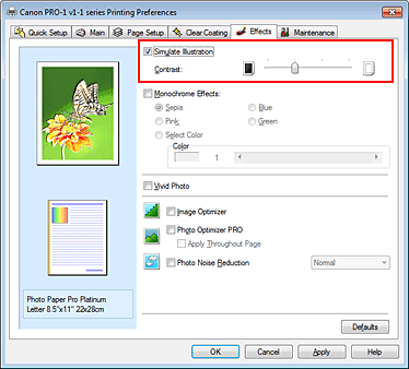 фигура: Квадратче за отметка &bdquo;Simulate Illustration&rdquo; в &bdquo;раздела Effects&rdquo;