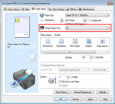 фигура: „Printer Paper Size” в раздела „Page Setup”