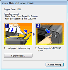 фигура: Дисплей за грешки на Canon IJ Status Monitor