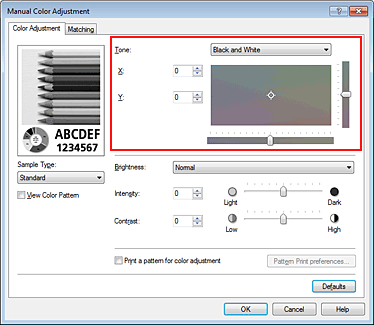 figure:Tone in the Manual Color Adjustment dialog box