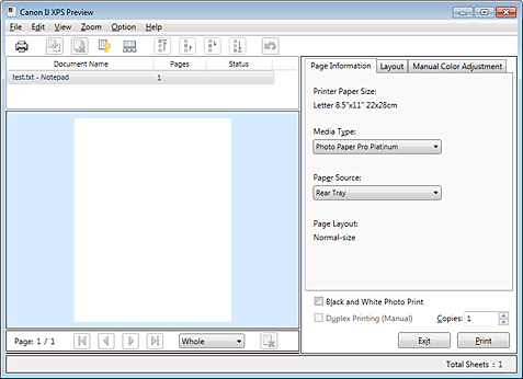 attēls: Canon IJ XPS priekšskatījums