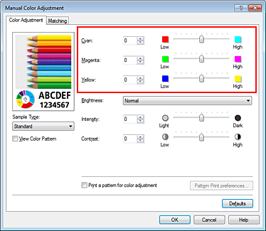 figura:Color balance din caseta de dialog Manual Color Adjustment