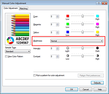 figura:Brightness din caseta de dialog Manual Color Adjustment