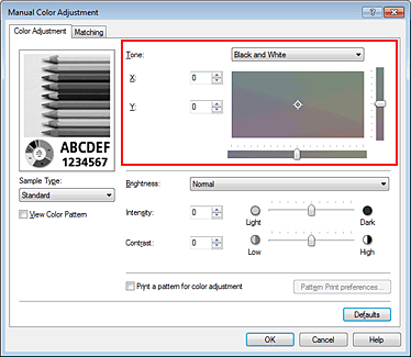 figura:Tone din caseta de dialog Manual Color Adjustment