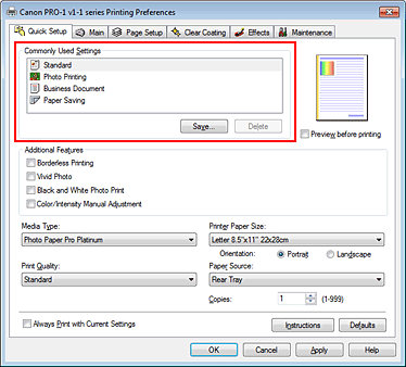 figura:Commonly Used Settings din fila Quick Setup