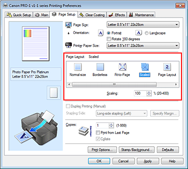 figura:Selectarea Scaled pentru Page Layout din fila Page Setup