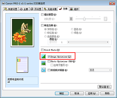 插图：“效果”选项卡上的“Image Optimizer”复选框