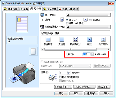 插图：“页设置”选项卡上的“设定比例”