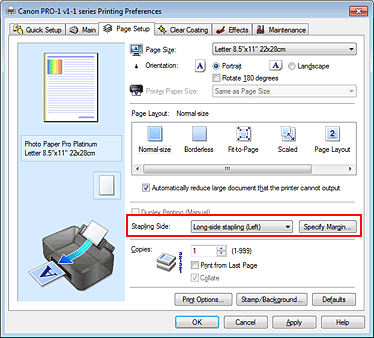 slika: možnost Stran za spenjanje na kartici Nastavitev strani