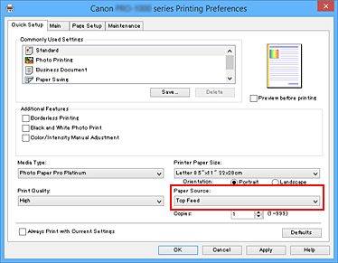 figure:Paper Source on the Quick Setup tab