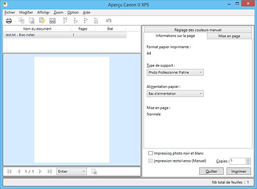 figure : Aperçu Canon IJ XPS