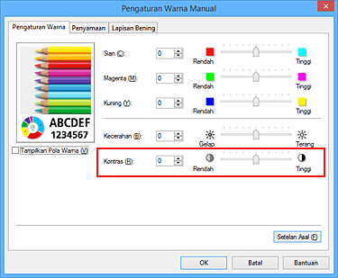 gambar: Kontras dalam kotak dialog Pengaturan Warna Manual