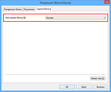 gambar: Area Lapisan Bening dalam kotak dialog Pengaturan Warna Manual
