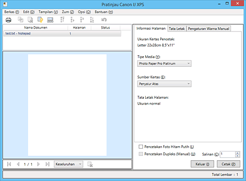 gambar: Pratinjau Canon IJ XPS