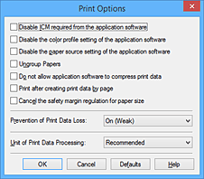 figura: Caixa de diálogo Opções de Impressão