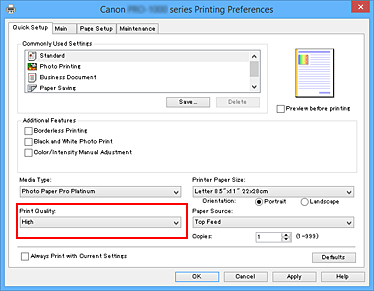рисунок: "Качество печати" на вкладке "Быстрая установка"