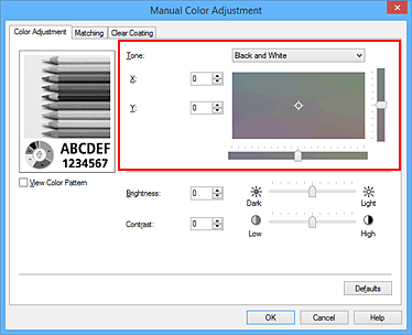 figure:Tone in the Manual Color Adjustment dialog box