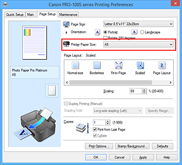 фигура: „Printer Paper Size” в раздела „Page Setup”