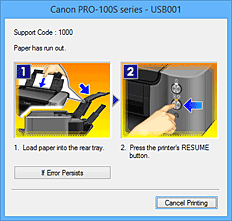 фигура: Дисплей за грешки на Canon IJ Status Monitor