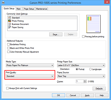 figura:Print Quality din fila Quick Setup