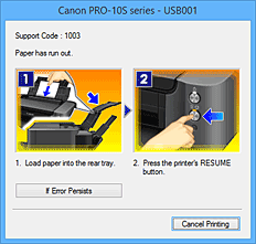 фигура: Дисплей за грешки на Canon IJ Status Monitor