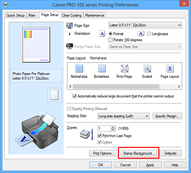 фигура: „Stamp/Background...” в раздела „Page Setup”