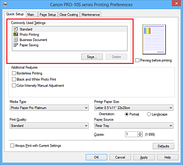 Imagen: Configuraciones más utilizadas de la ficha Configuración rápida