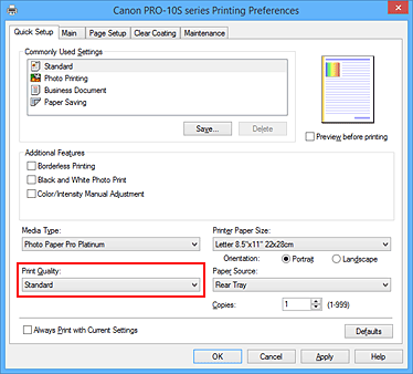 slika: Kvaliteta ispisa na kartici Brza postava