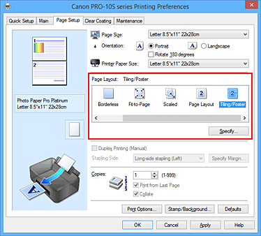 pav.: Puslapio maketo parinkties &bdquo;Kortelė / plakatas&ldquo; pasirinkimas puslapio sąrankos skirtuke