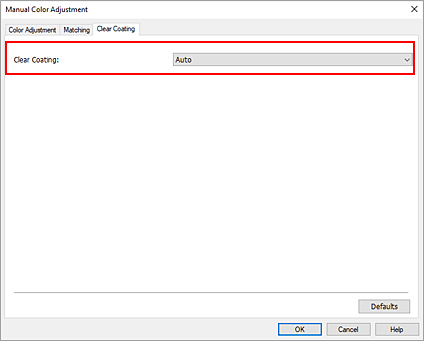 figure: Clear coating in the Manual Color Adjustment dialog box