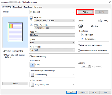 figure:Add... on the Quick Setup tab