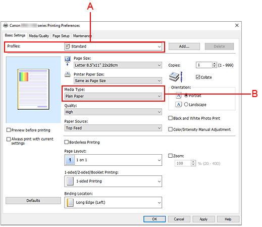 figure:Profiles on the Basic Settings tab