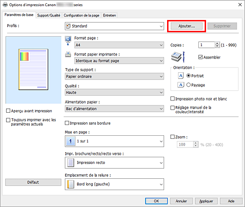 figure&nbsp;: Ajouter dans l'onglet Configuration rapide.