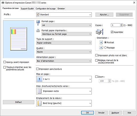 figure : onglet Paramètres de base