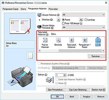 gambar: Pilih Buku untuk Tata Letak Halaman pada tab Pengesetan Halaman
