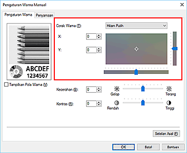 gambar: Corak Warna dalam kotak dialog Pengaturan Warna Manual