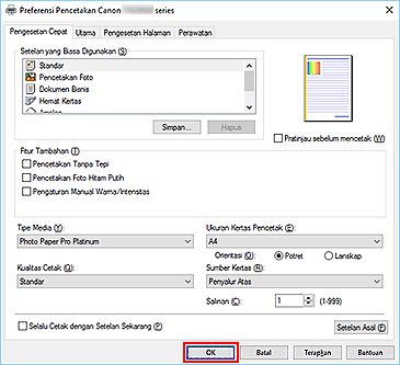 gambar: OK pada tab Pengesetan Cepat